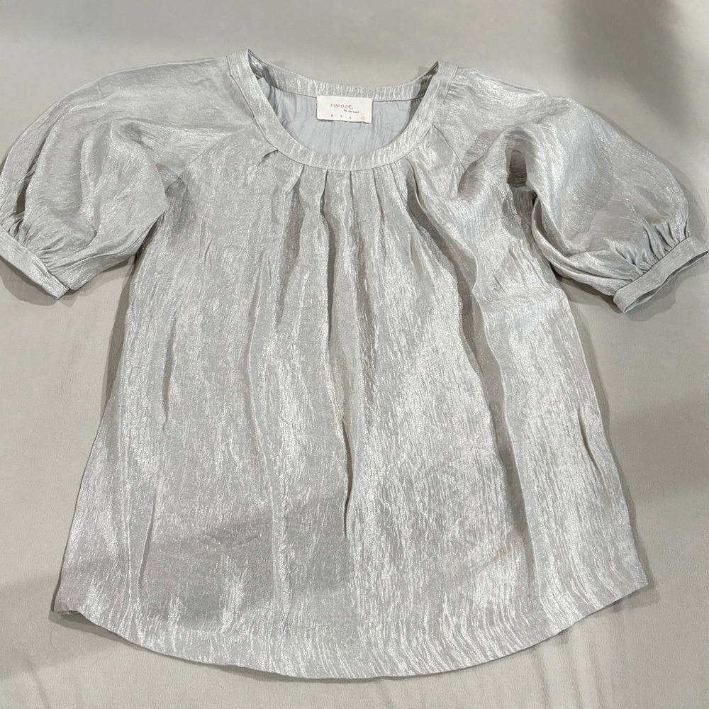Elegant Shimmer Puff sleeve in Champagne Blouse 3/4 Sleeve Top by Renee C.